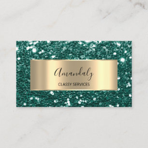Gold Frame Glitter QR Code Logo Woodland Green Bu Business Card