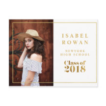 Gold Frame Graduation 2018 Photo Invitation White