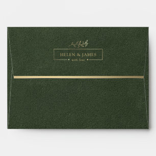 Gold Frame & Green Texture Wedding Envelope