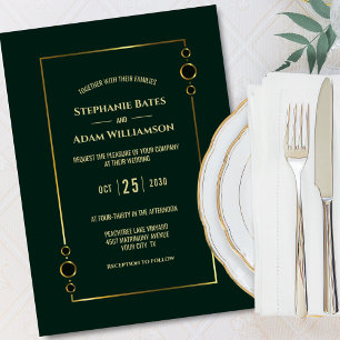 Gold Frame Green Wedding Invitation