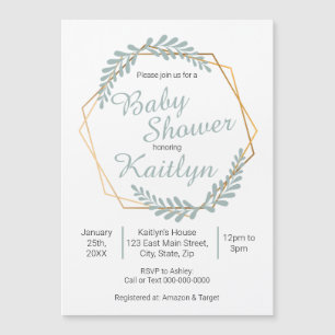Gold Frame Greenery Baby Shower Magnetic Invitation