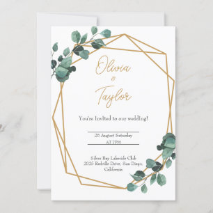Gold Frame Greenery Modern Wedding Invitation
