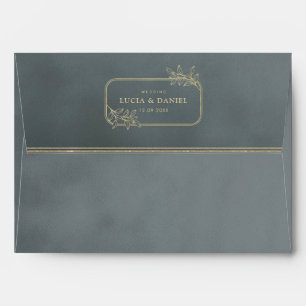 Gold Frame & Grey Velvet Texture Wedding Envelope