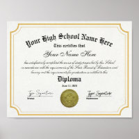 Gold frame High School graduate Diploma