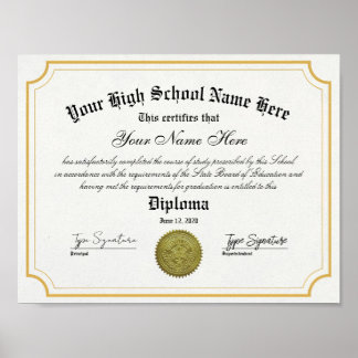 Gold frame High School graduate Diploma Poster