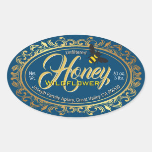 Gold Frame Imperial Blue Honey Jar Oval Sticker