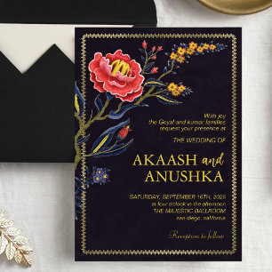 Gold Frame Indian Wildflowers Wedding Invitation