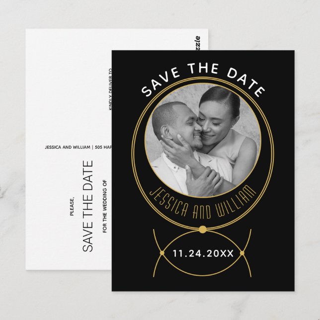 Gold frame jewellery inspired wedding photo postcard (Front/Back)