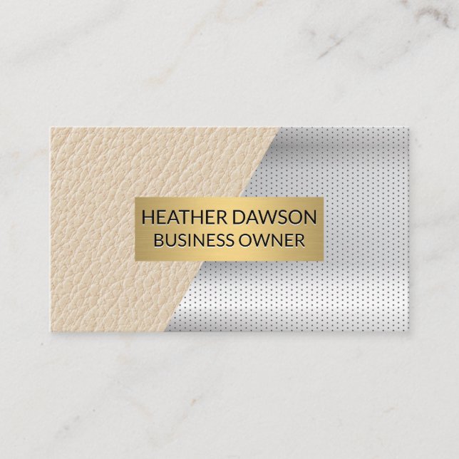 Gold Frame | Leather | Perforated Metal Business Card (Front)