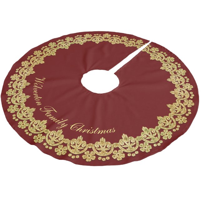 Gold Frame Luxury on Red Personalised Brushed Polyester Tree Skirt (Angled)