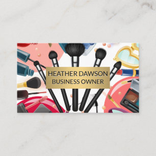 Gold Frame Makeup Artist Brushes Cosmetics Business Card