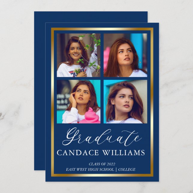 Gold Frame Minimalist Photo Graduate Announcement (Front/Back)