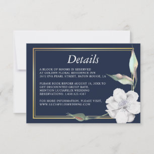 Gold Frame Navy Blue Rose Wedding Detail card