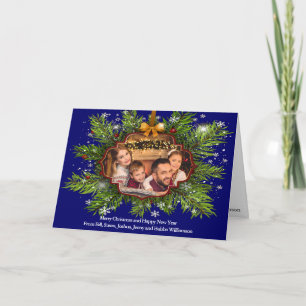 Gold Frame on Pine Weathered Wood Christmas Photo Holiday Card