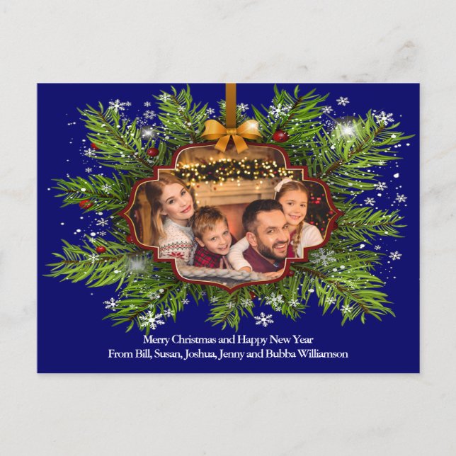 Gold Frame on Pine Weathered Wood Christmas Photo Postcard (Front)