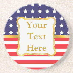 Gold Frame Over Patriotic Background Coaster