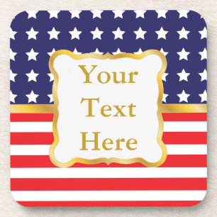 Gold Frame Over Patriotic Background Coaster