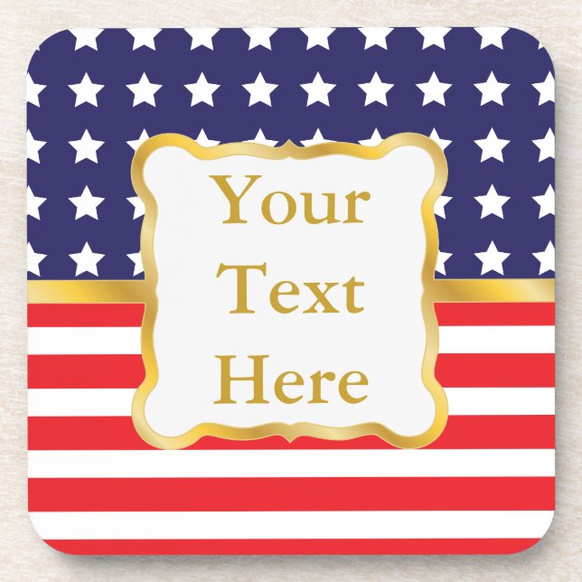 Gold Frame Over Patriotic Background Coaster (Front)
