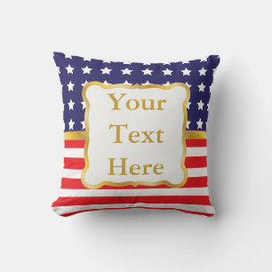 Gold Frame Over Patriotic Background Cushion