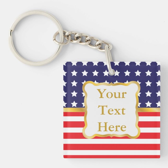 Gold Frame Over Patriotic Background Key Ring (Front)