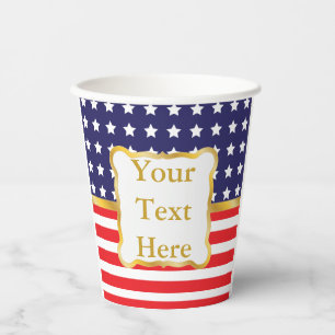 Gold Frame Over Patriotic Background Paper Cups