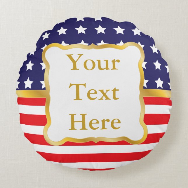 Gold Frame Over Patriotic Background Round Cushion (Front)