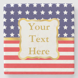 Gold Frame Over Patriotic Background Stone Coaster
