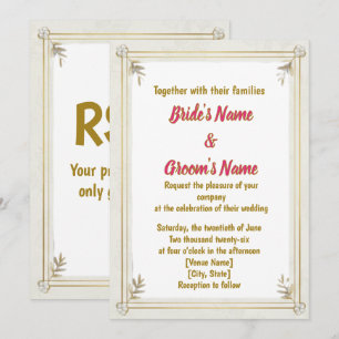 Gold Frame Pearl Floral Wedding Invitation