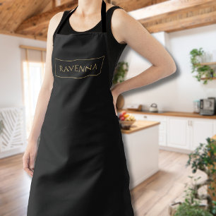 Gold Frame Personalised Name Deep Black Luxury Apron