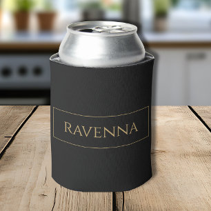 Gold Frame Personalised Name Deep Black Luxury Can Cooler
