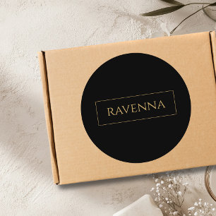 Gold Frame Personalised Name Deep Black Luxury Classic Round Sticker