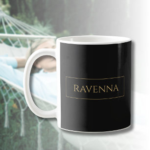 Gold Frame Personalised Name Deep Black Luxury Coffee Mug