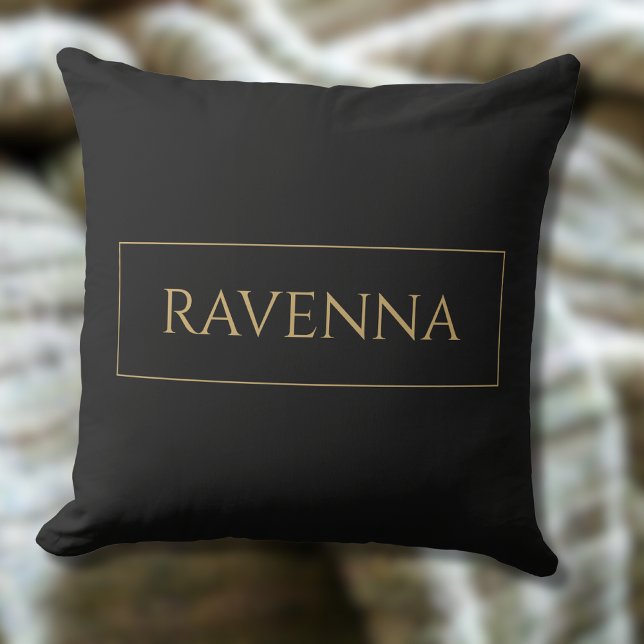 Gold Frame Personalised Name Deep Black Luxury Cushion (Creator Uploaded)