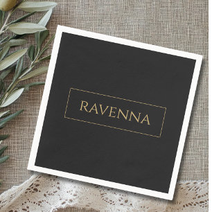 Gold Frame Personalised Name Deep Black Luxury Napkin