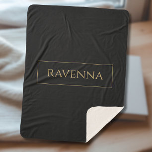 Gold Frame Personalised Name Deep Black Luxury Sherpa Blanket