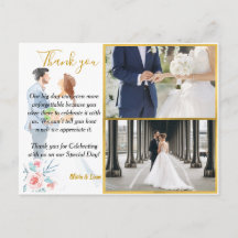 Gold Frame Photos Watercolor Wedding Thank You