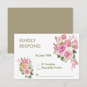 Gold Frame Pink Rose Wedding RSVP Card