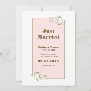 Gold Frame Pink Wedding Announcement