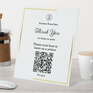 Gold Frame QR Code Leave A Review Business Store Pedestal Sign