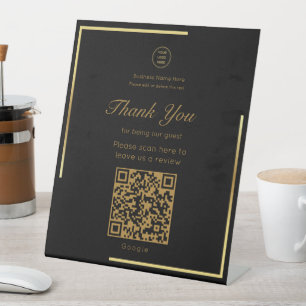 Gold Frame QR Code Leave A Review Business Store Pedestal Sign