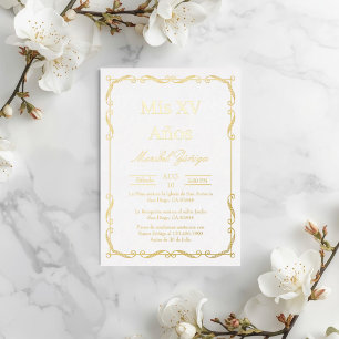 Gold frame Quinceanera invitation