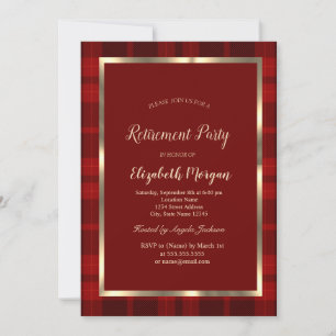 Gold Frame Red Plaid Buffalo Retirement Invitation