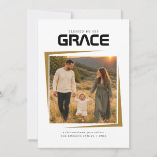 Gold Frame Religious Christian Photo Christmas Holiday Card
