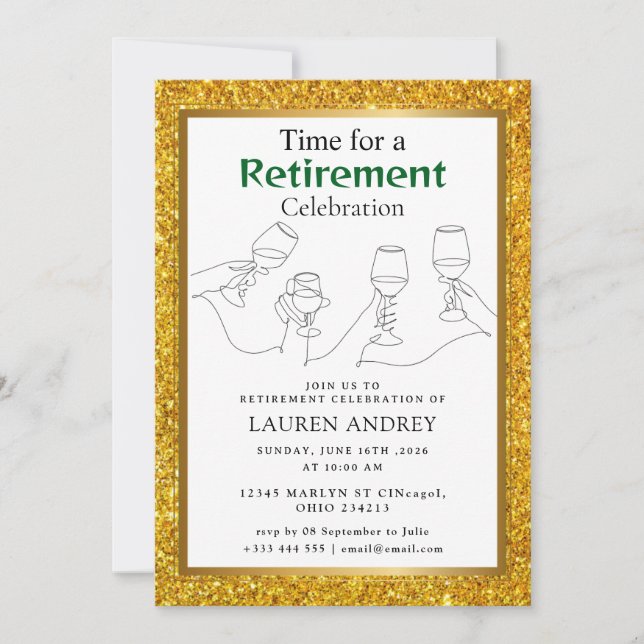 Gold Frame Retirement Celebration Invitation (Front)