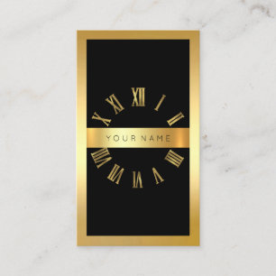 Gold Frame Roman Clock Glitter Vertical Business Card