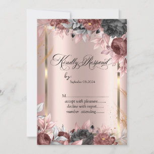 Gold Frame,Rose Gold Chic Flowers RSVP Invitation