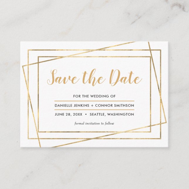 Gold Frame Save the Date with Wedding Website Enclosure Card (Front)