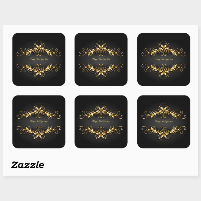 Gold Frame Scroll Happy New Year 20xx Text  Square Sticker (Sheet)