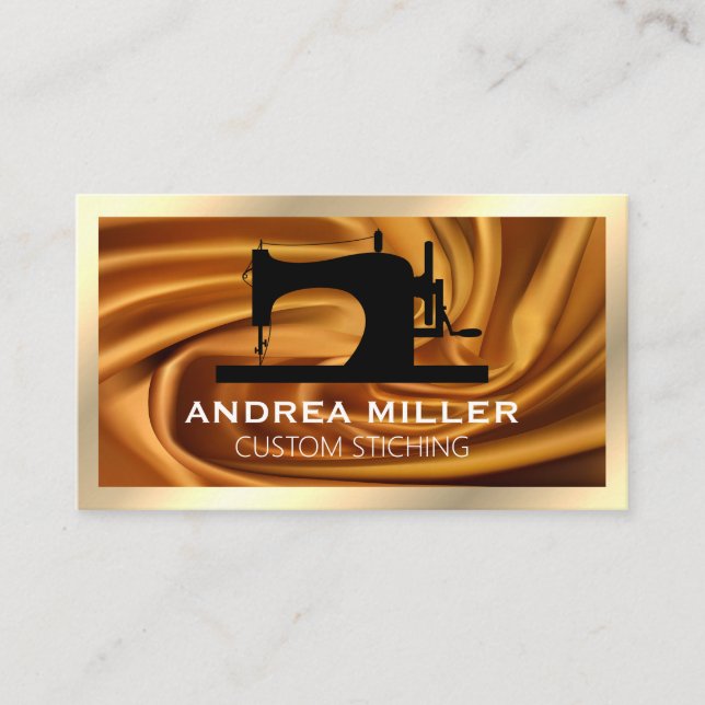 Gold Frame | Sewing Machine | Silk Fabric Business Card (Front)