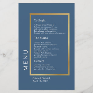 Gold Frame Simple elegant classy blue wedding menu